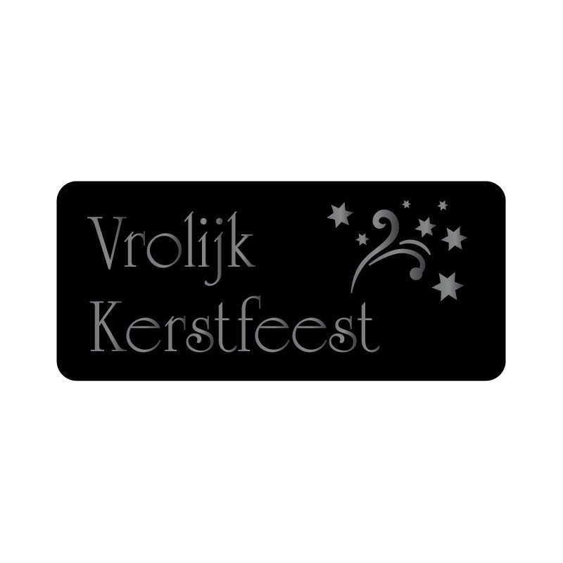 Etiket Vrolijk Kerstfeest zwart rechthoekig